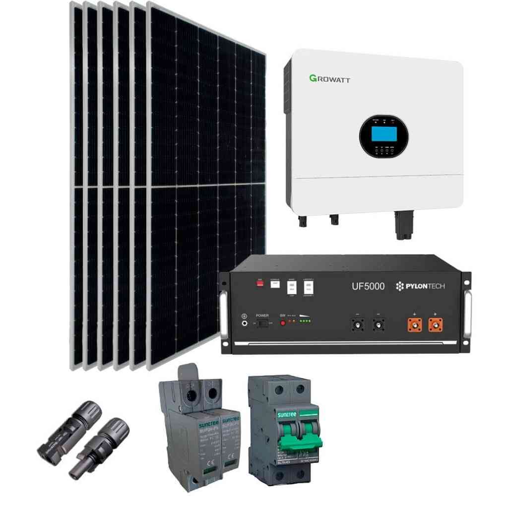 Kit de energía solar off-grid con inversor Growatt 6000ES y baterías de litio Pylontech UF5000