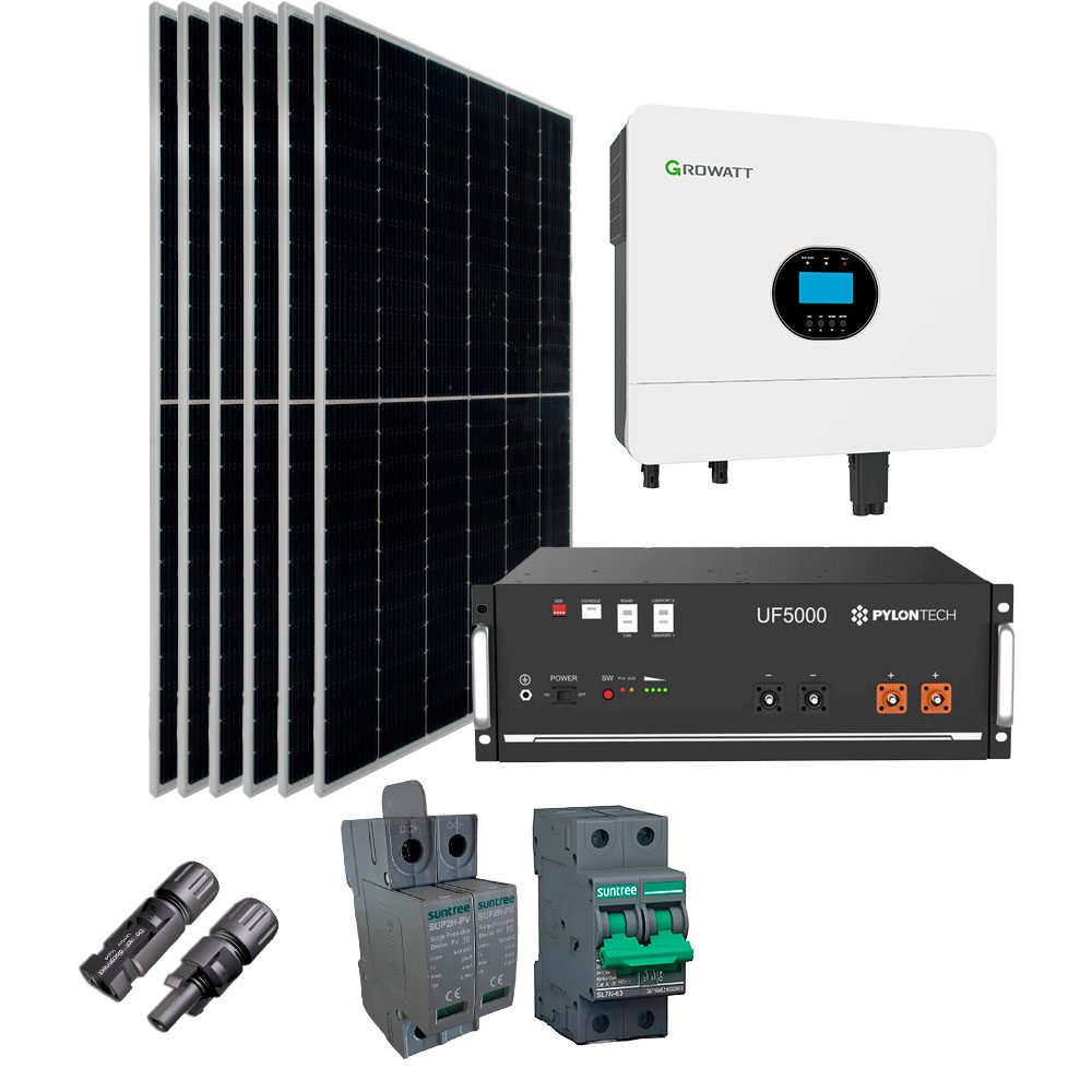 Kit de energía solar off-grid con inversor Growatt 6000ES y baterías de litio Pylontech UF5000