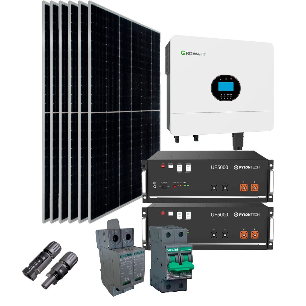 Kit de energía solar off-grid con inversor Growatt 6000ES y 2 baterías de litio Pylontech UF5000